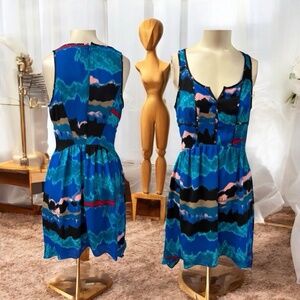 I Ronson,Woman,Summer Dress,Blue-Multicolor,Sz 2,Sleeveless,Knee Length,V Neck.!